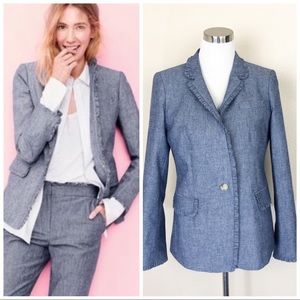 •J. CREW• Regent Chambray Blazer with Ruffle Trim